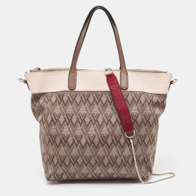 Multicolor V Print Canvas and Leather Shopper Tote