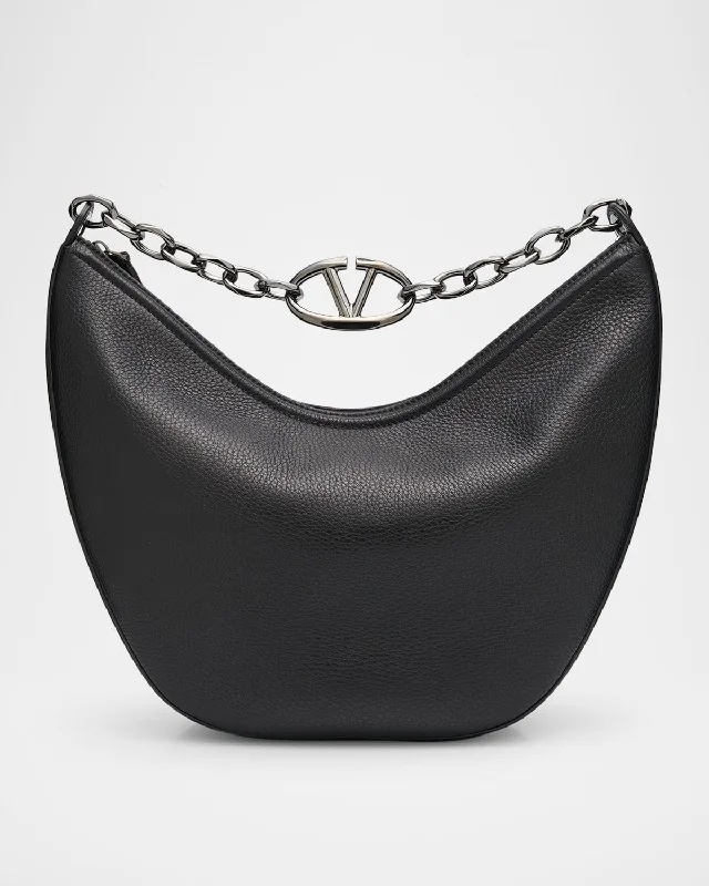 Men's VLogo Moon Medium Hobo Bag in Grainy Calfskin with Chain