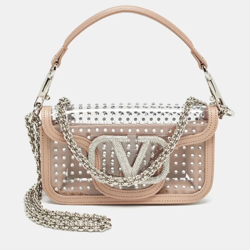 Beige PVC and Leather Small Crystals Loco Shoulder Bag