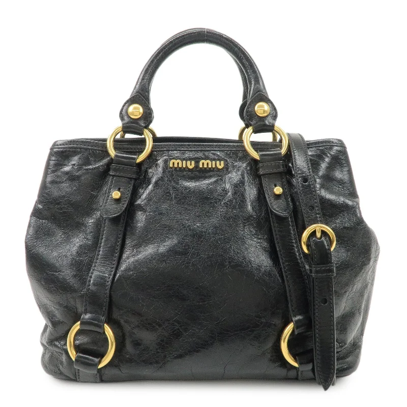 MIU MIU Leather 2Way Bag Hand Bag Shoulder Bag Black RN0685