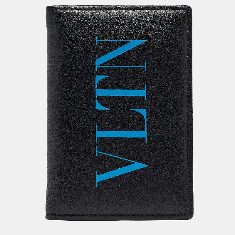 Black Leather VLTN Bifold Card Holder