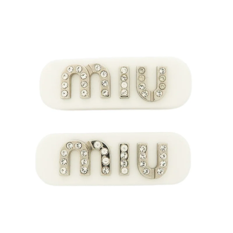 MIU MIU Plastic Rhine Stone Hair Clip White Silver