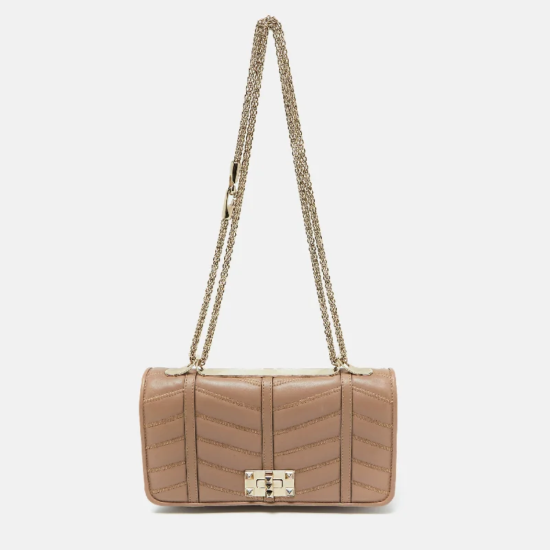 Beige Leather Rockstud Shoulder Bag