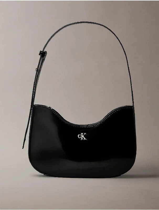 Women's Minimal Monogram Curved Shoulder Bag - Black