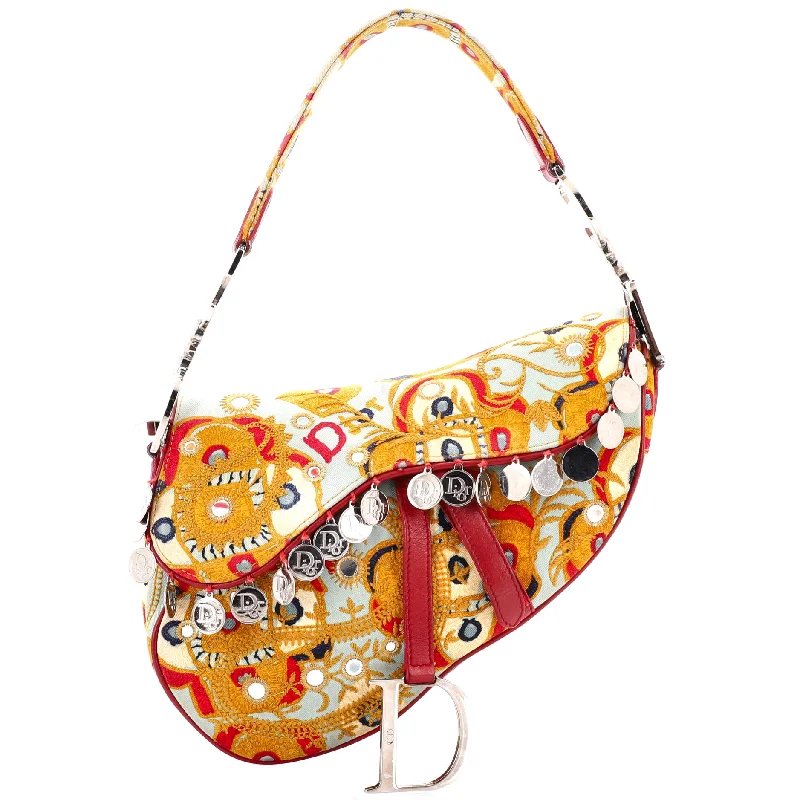 Saddle Handbag Embroidered and Beaded Fabric Medium