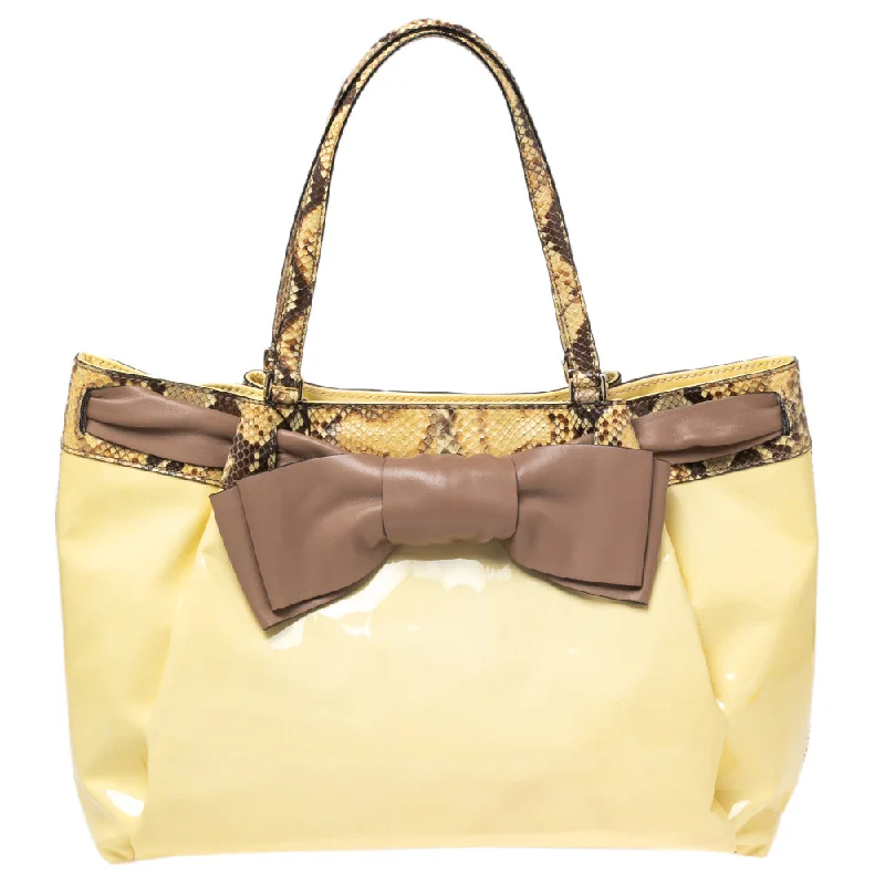 White/Brown Patent Leather and Python Large Aphrodite Bow Bag