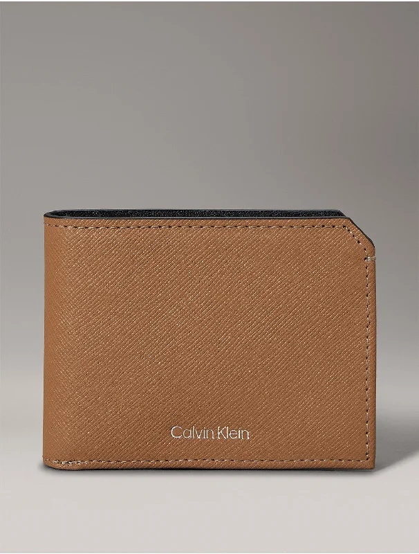 Saffiano Leather Slim Bifold Wallet - Brown