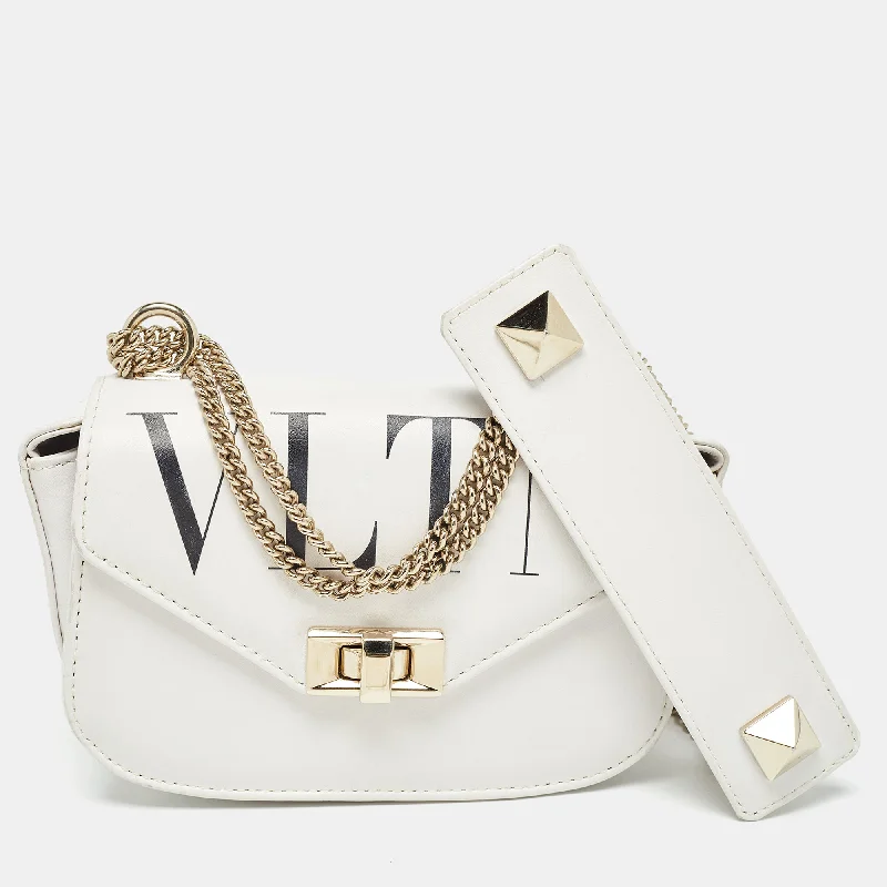 White Leather Small VLTN Shoulder Bag