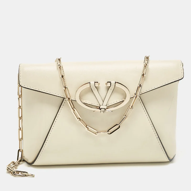 Off White Leather V Rivet Clutch Bag