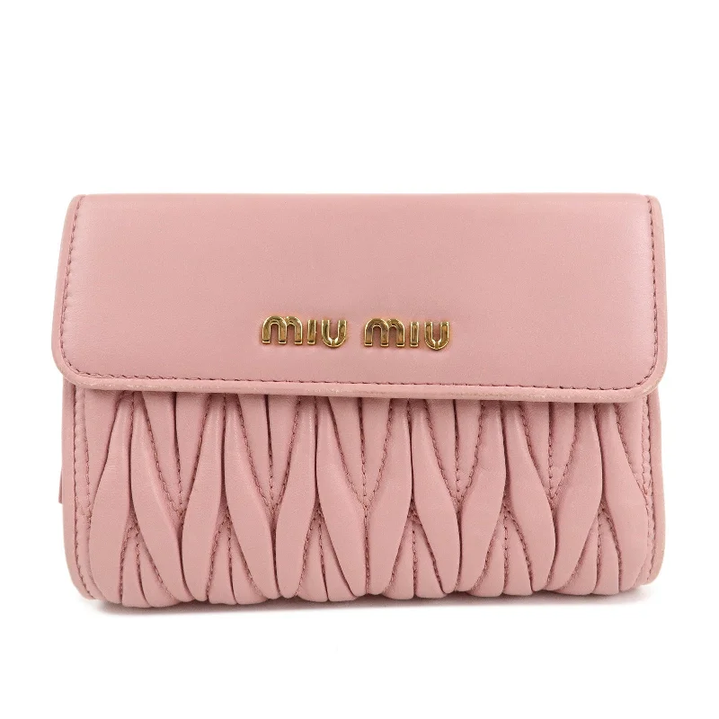 MIU MIU Matelasse Leather Trifold Wallet Pink 5ML225