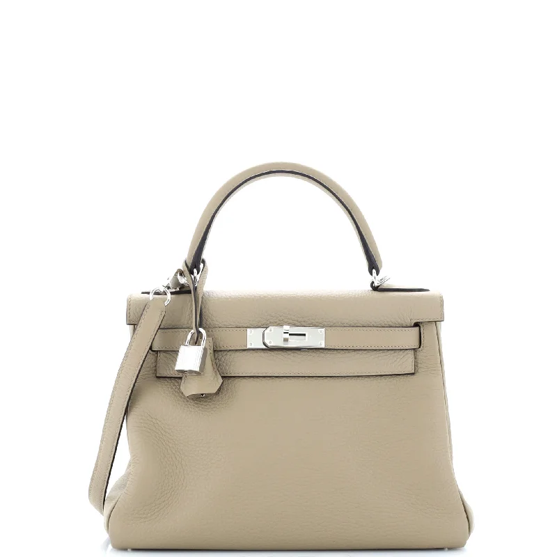 Kelly Handbag Beige Marfa Clemence with Palladium Hardware 28