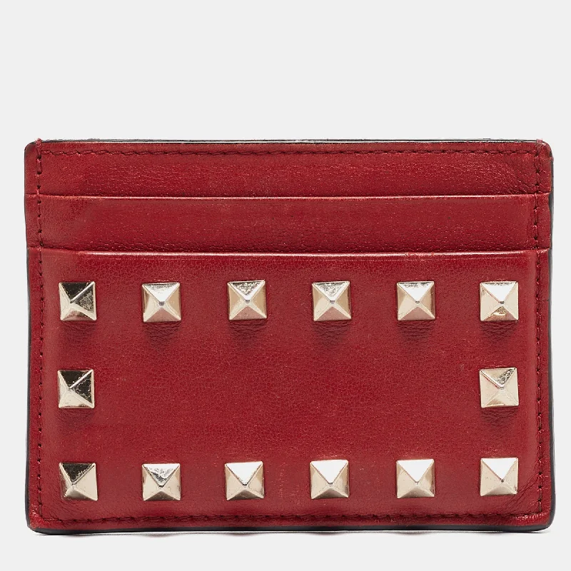 Red Leather Rockstud Card Holder