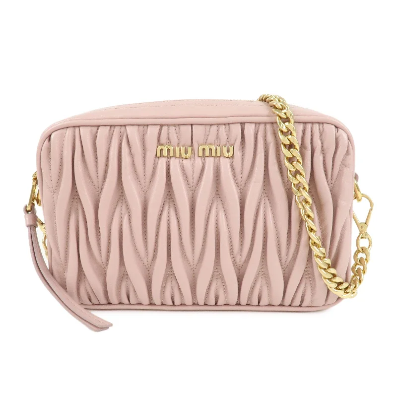 MIU MIU Matelasse Leather Chain Shoulder Bag Pink Beige