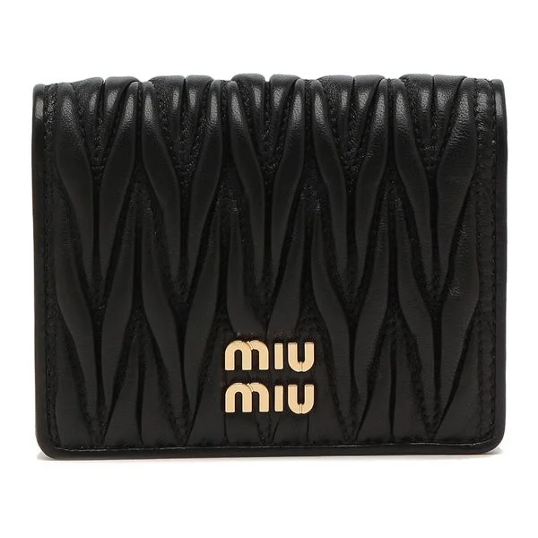 Miu Miu Bifold Wallet Matelasse Mini Wallet Black Women 5MV204