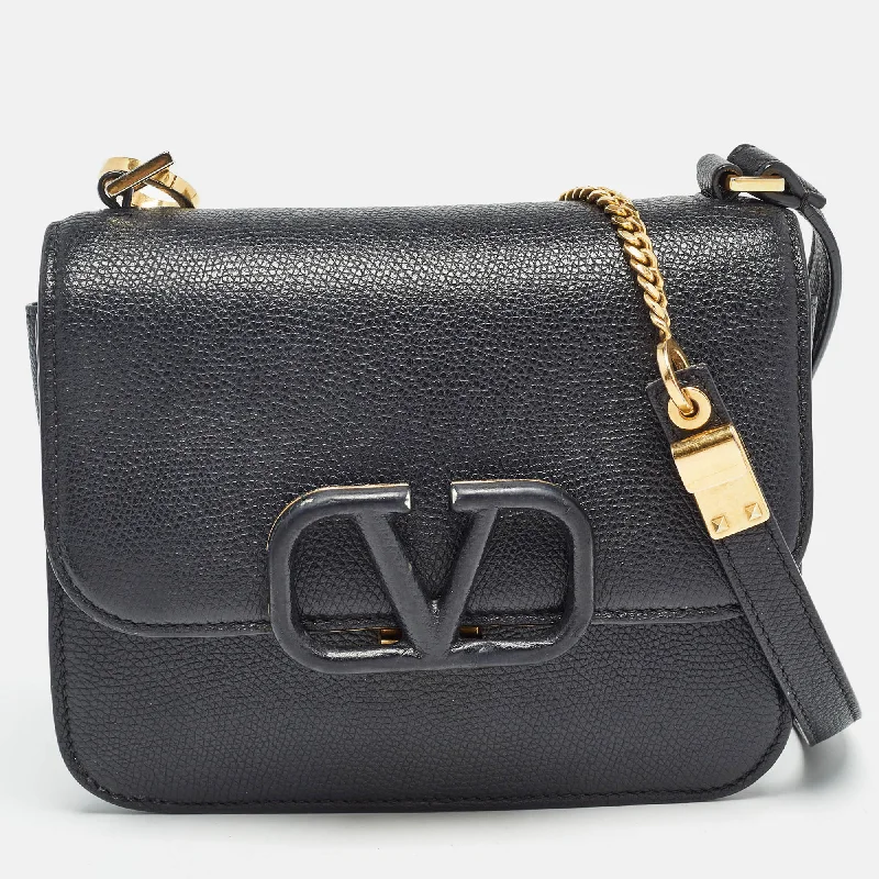 Black Leather Small VSling Shoulder Bag