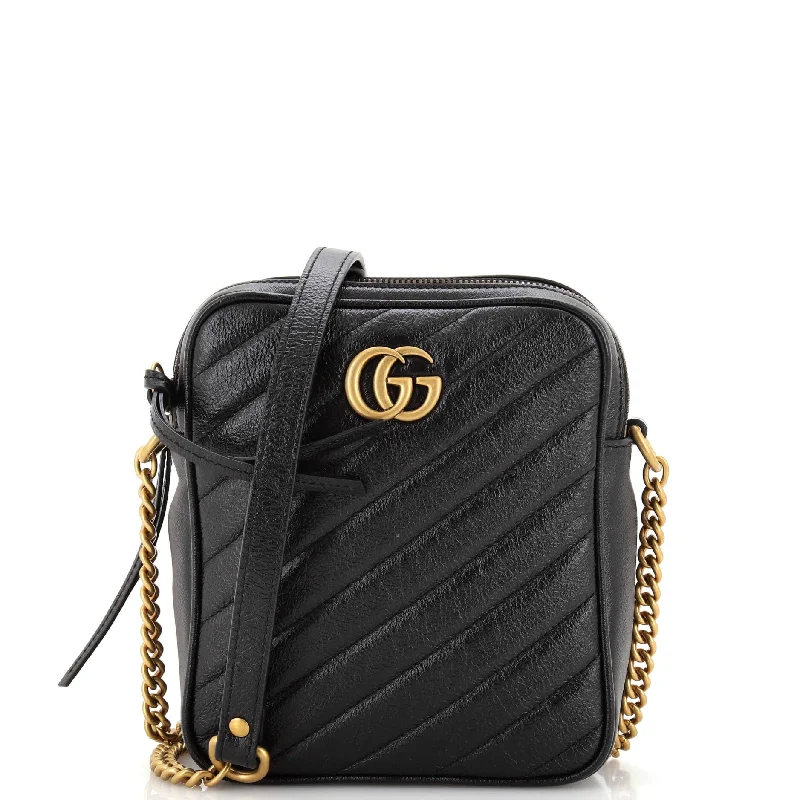 GG Marmont Double Zip Camera Bag Diagonal Quilted Leather Mini