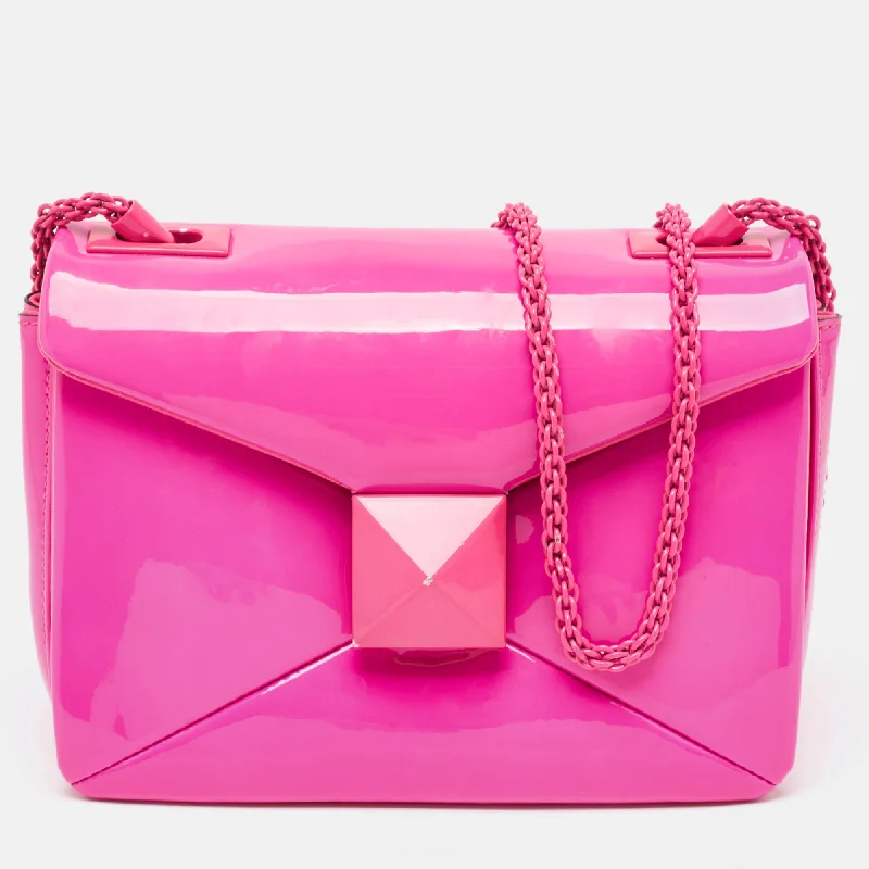 Pink Patent Leather One Stud Flap Shoulder Bag