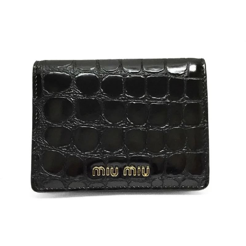 Miu Miu 5MV204 2DQ8 F0002 Crocodile Print Leather Bi-Fold Wallet NERO Black