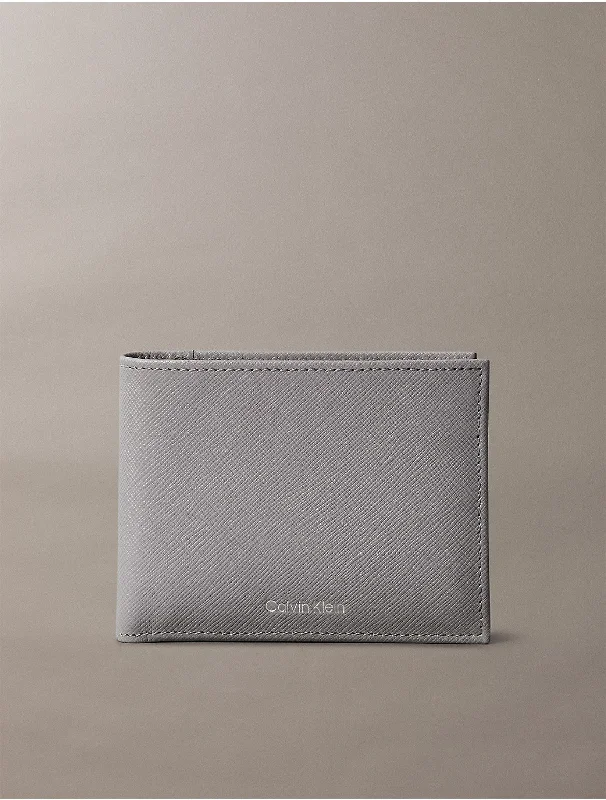 Men's Saffiano Leather Card Case Bifold Wallet - Grey