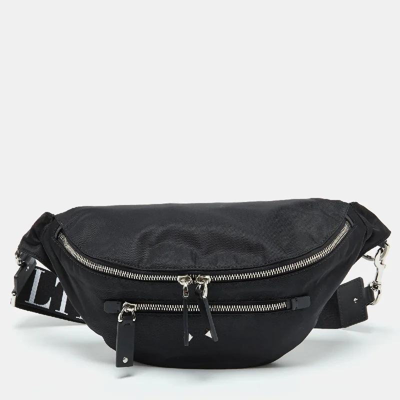 Black Nylon and Leather Belt Bag