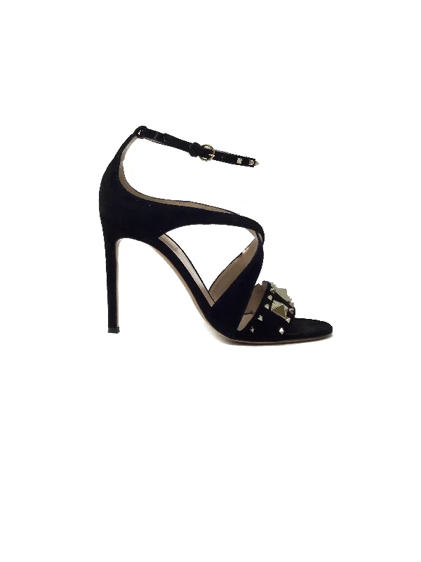 Valentino W Shoe Size 39 'Lovestud' Suede Rockstud Crossover Open Toe Heels