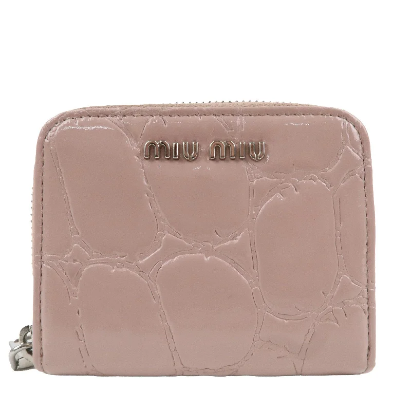 MIU MIU Enamel Round Zipper Coin Case Pink Beige