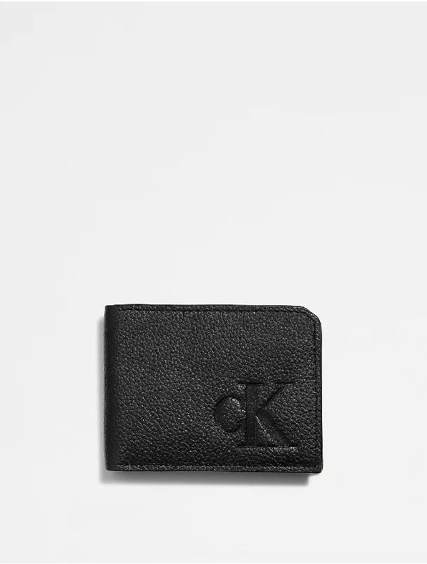 Men's Pebble Leather Slim Bifold Wallet - Black