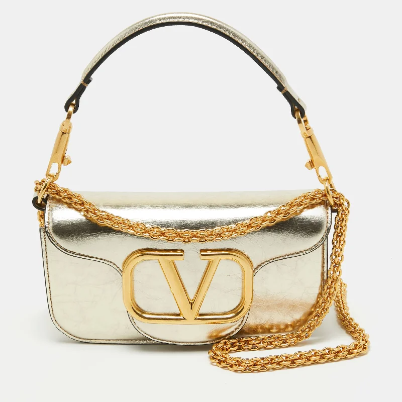 Metallic Gold Leather Small Loco Shoulder Bag