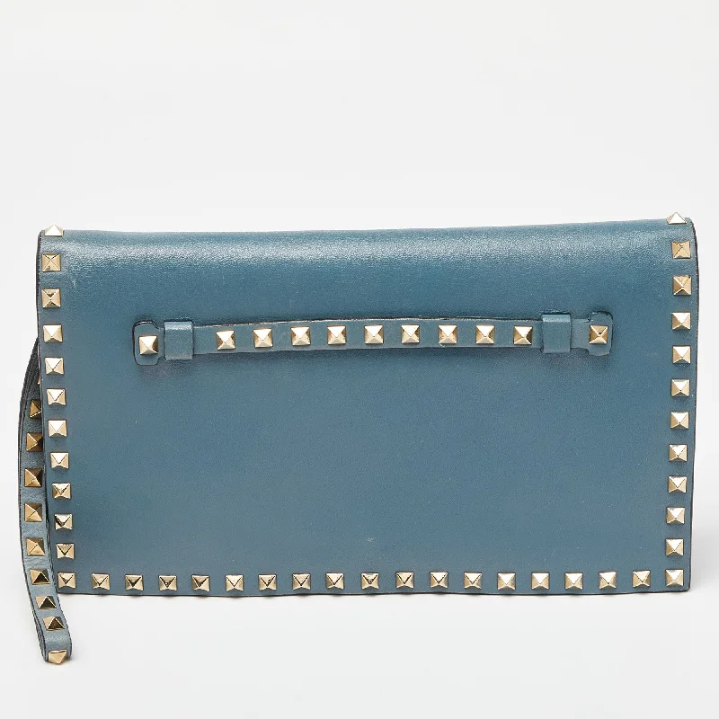 Blue Leather Flap Rockstud Clutch