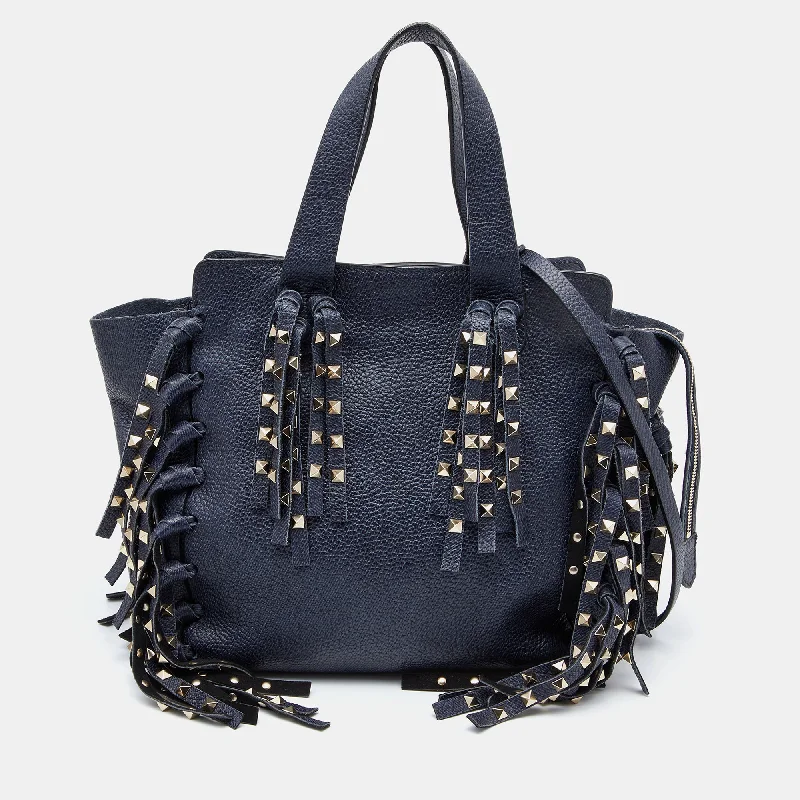 Blue Leather C-Rockee Fringe Tote