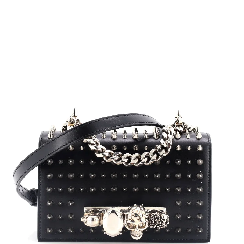 Jewelled Flap Satchel Studded Leather Small