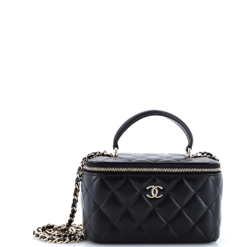 Classic Top Handle Vanity Case with Chain Quilted Lambskin Small