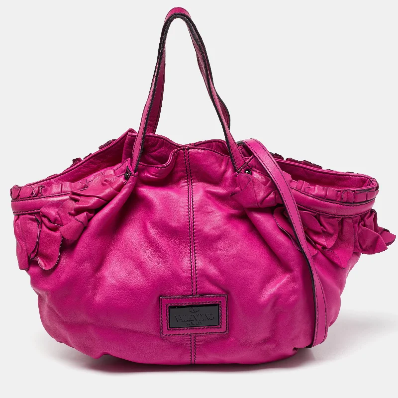 Pink Leather Ruffle Satchel