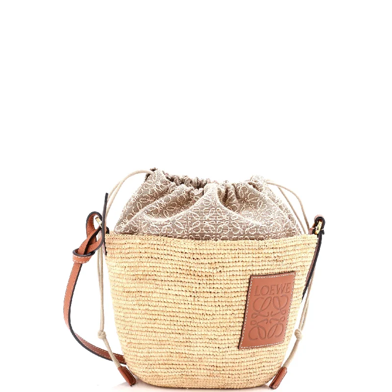 Pochette Crossbody Bag Woven Raffia and Leather with Anagram Jacquard