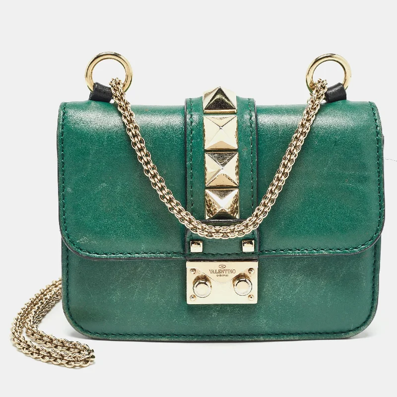 Green Leather Mini Glam Lock Shoulder Bag