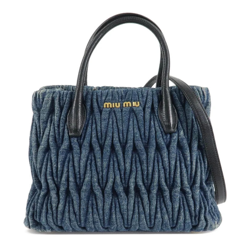 MIU MIU Matelasse Denim Leather 2Way Bag Hand Bag Blue Black