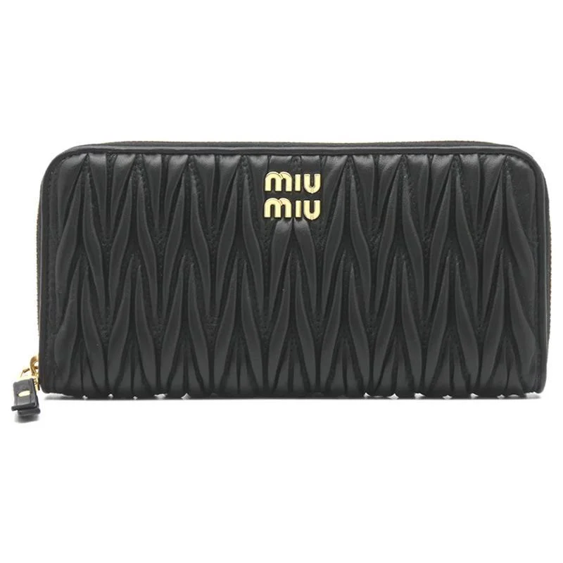 MIU MIU Matelasse Leather Wallet Black 5ML506 Long Wallet