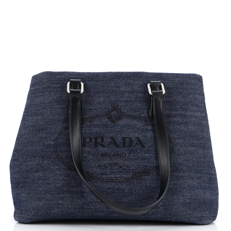 Logo Open Tote Denim with Leather Medium