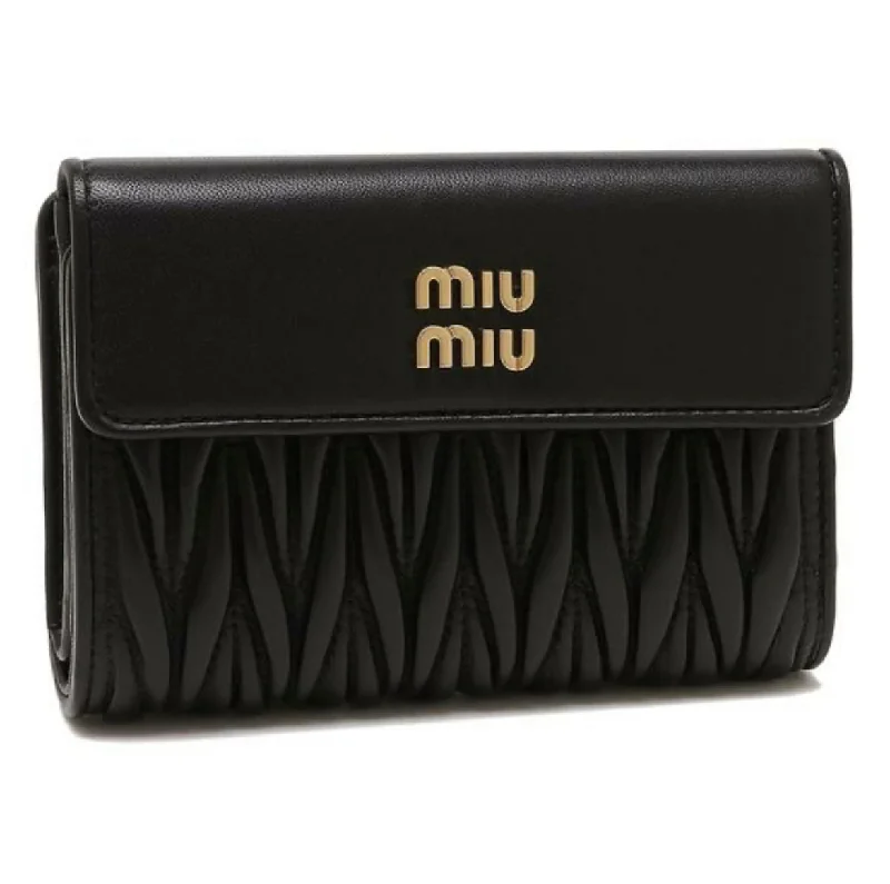 Miu Miu Bifold Wallet Matelassesse Leather Wallet Black Women 5ML225