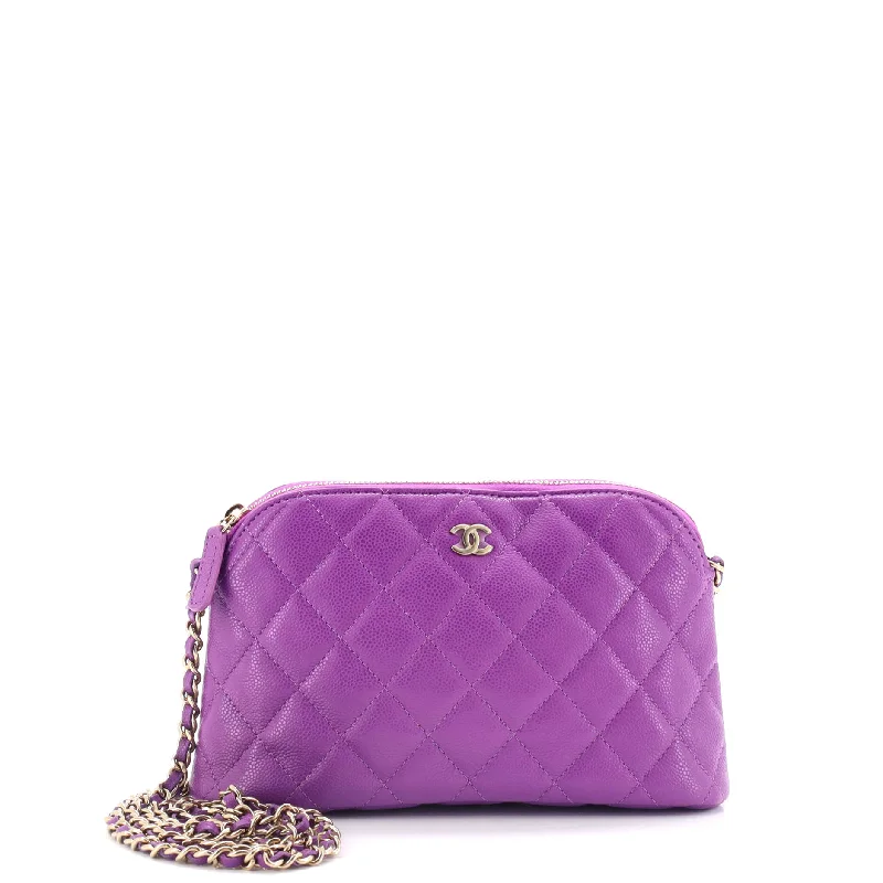 CC Dome Zip Clutch with Chain Quilted Caviar Small