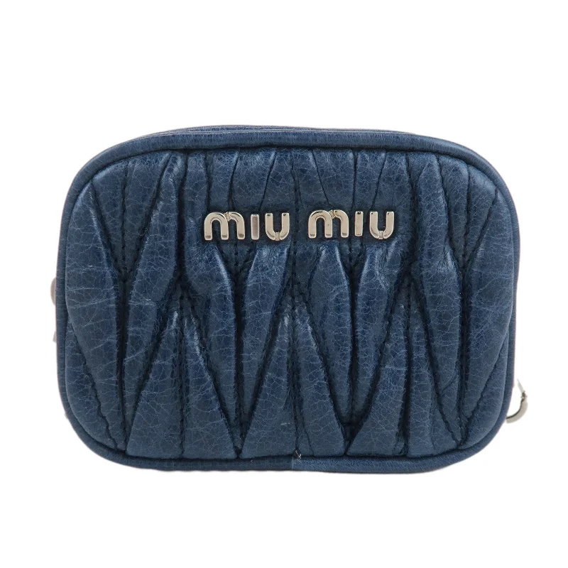 MIU MIU Matelasse Leather Pouch Blue Silver Hardware 5M1353