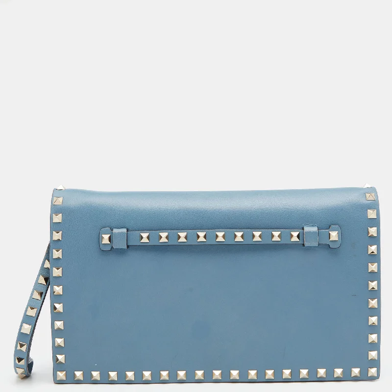 Sky Blue Leather Rockstud Clutch