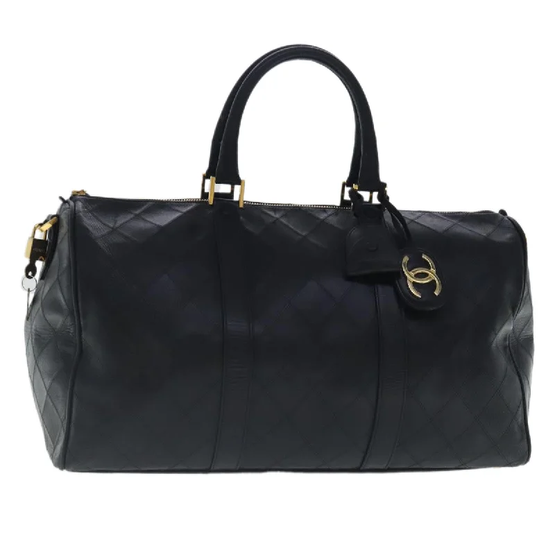 CHANEL Bicolore Boston Bag Leather Black Gold CC  95529