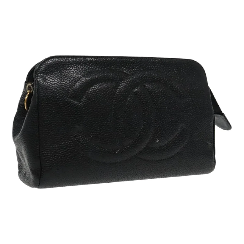 CHANEL COCO Mark Pouch Caviar Skin Black Gold CC  am7049