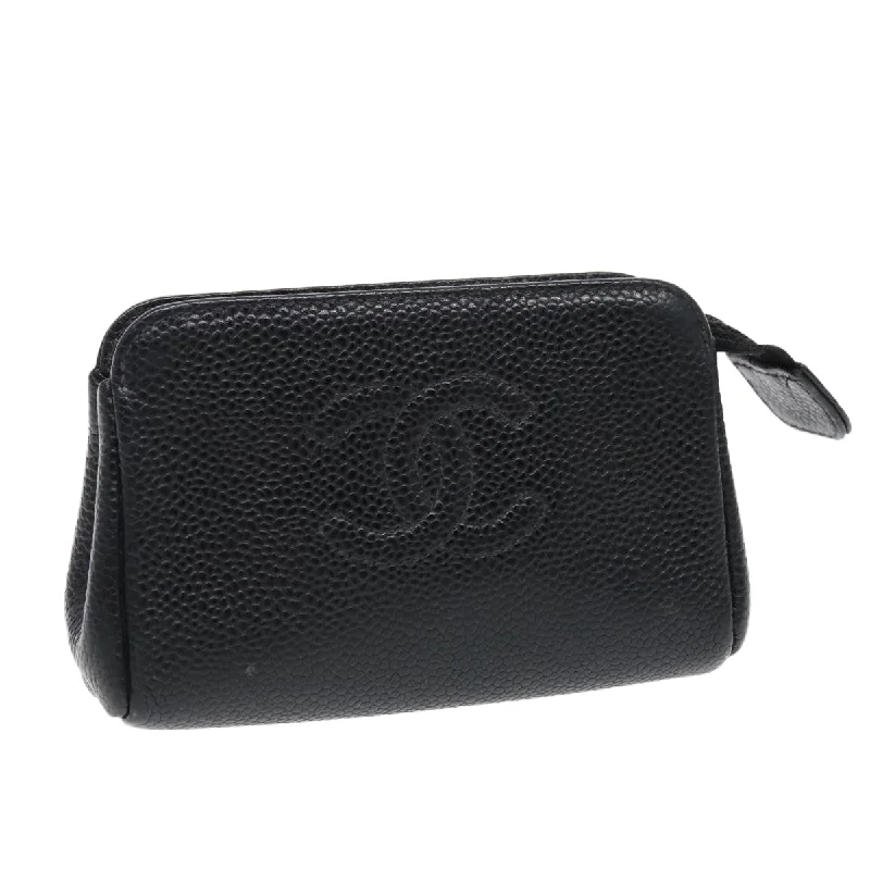 CHANEL COCO Mark Pouch Caviar Skin Black Gold CC  bs18948