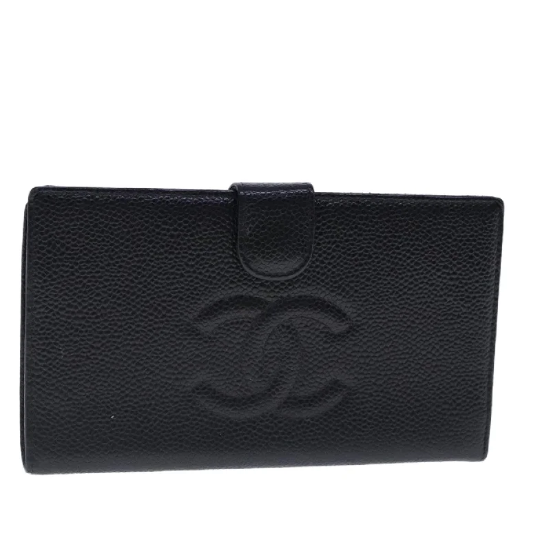 CHANEL Long Wallet Caviar Skin Black Gold CC  bs18723