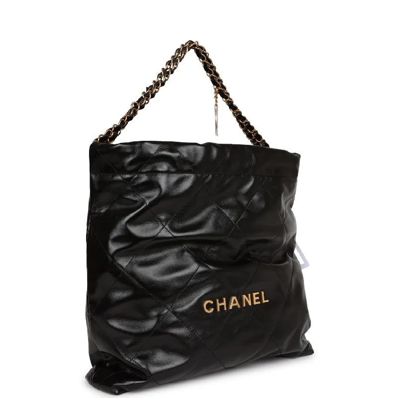 Chanel Medium 22 Bag Black Calfskin Aged Gold Hardware