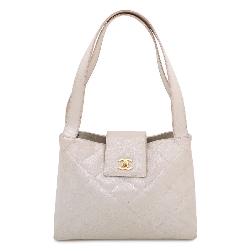 Chanel Metallic Light Beige CC Double Handle Tote Bag