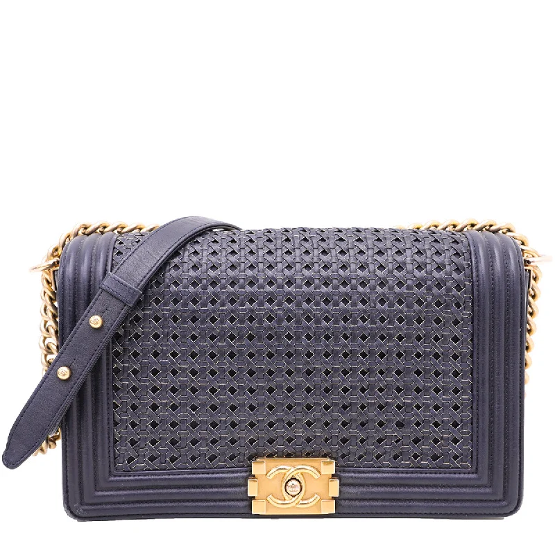 Chanel Navy Blue Braided Le Boy Reverso Flap Bag